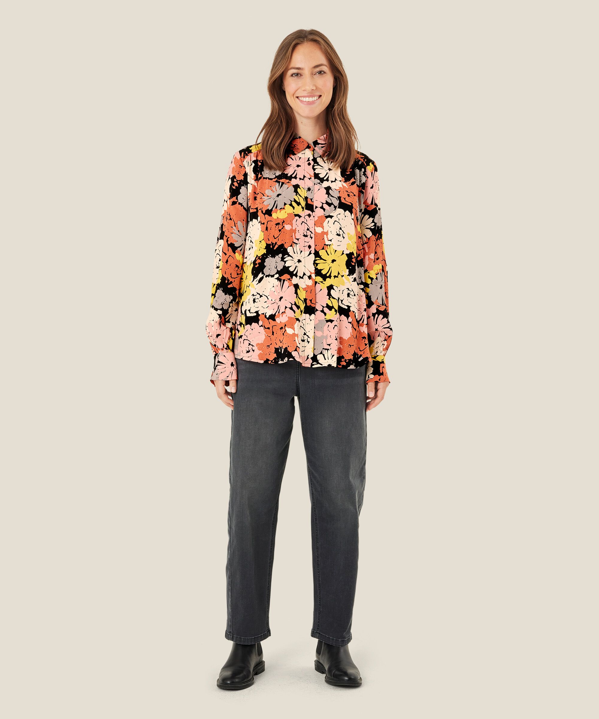 chemise en viscose à imprimé fleuri, Oil Yellow