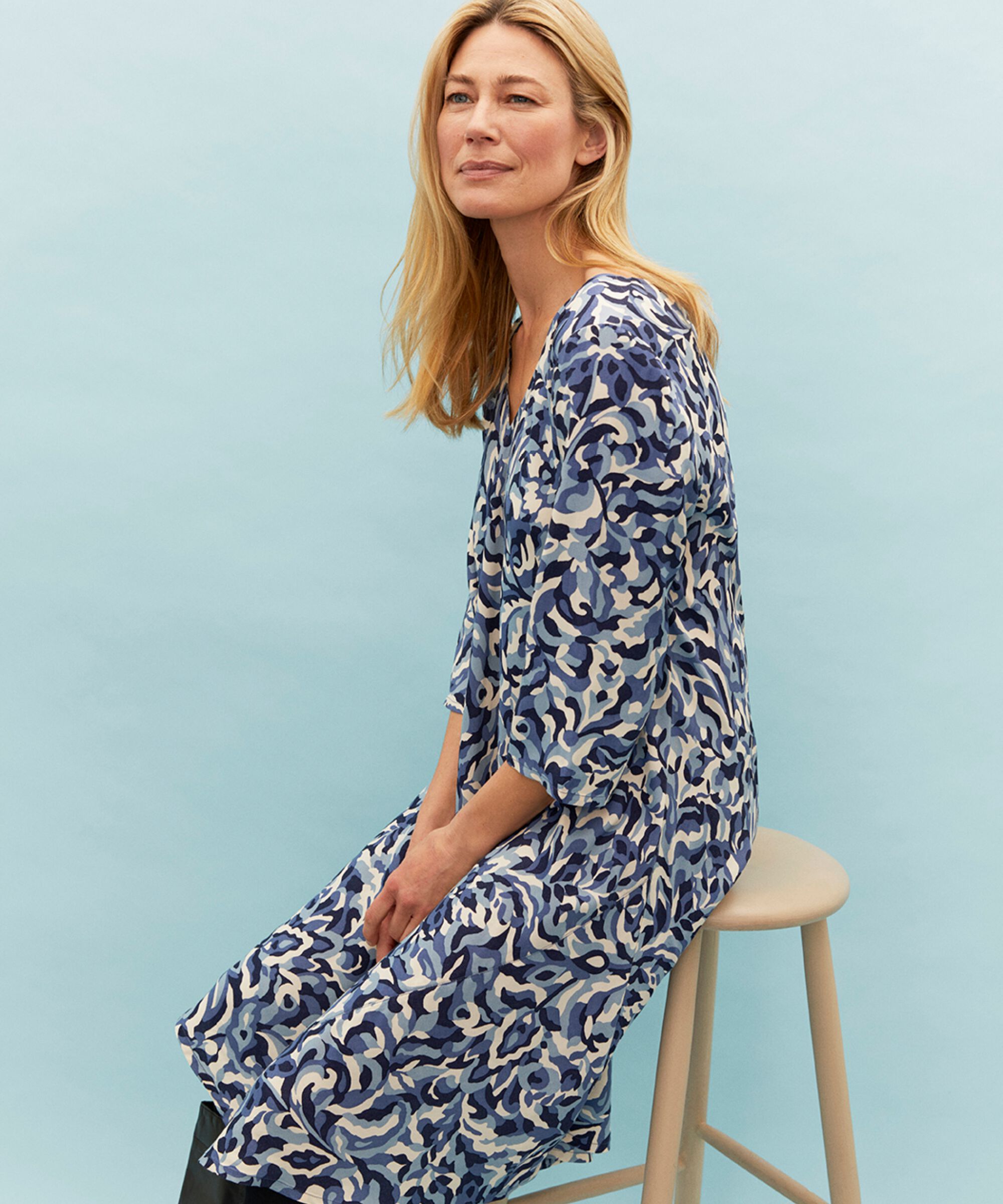 robe à motifs avec manches trois-quarts, Ashley Blue