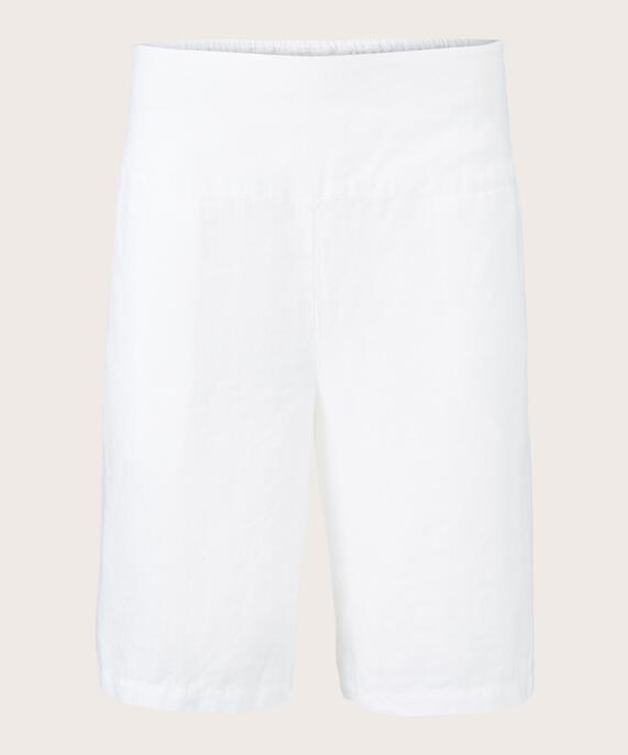 Short En Lin Avec Élastique Smocké Au Dos, White