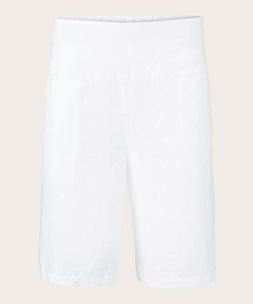 Short En Lin Avec Élastique Smocké Au Dos, White