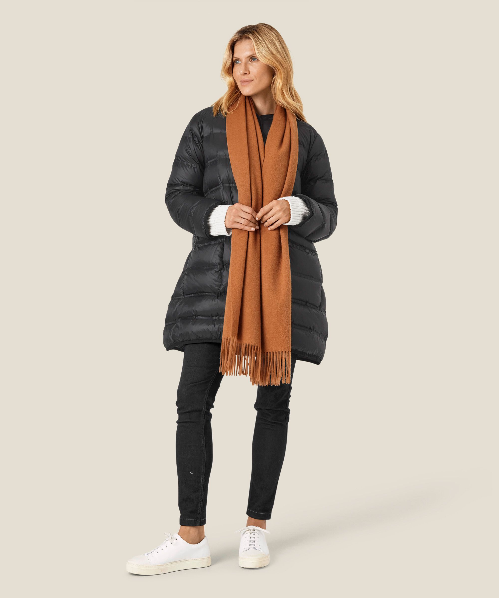 grande écharpe en laine à franges, Tobacco Brown