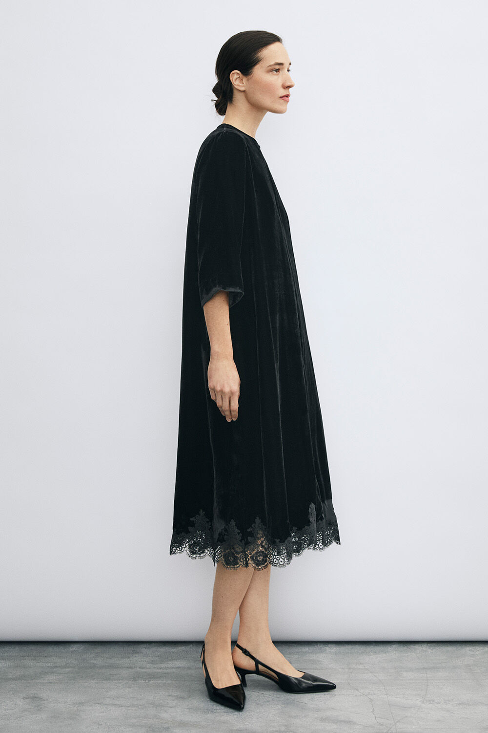 Robe en velours de viscose avec dentelle - Black