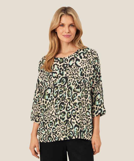 Blouse En Viscose À Manches 3/4, D. Lichen Green