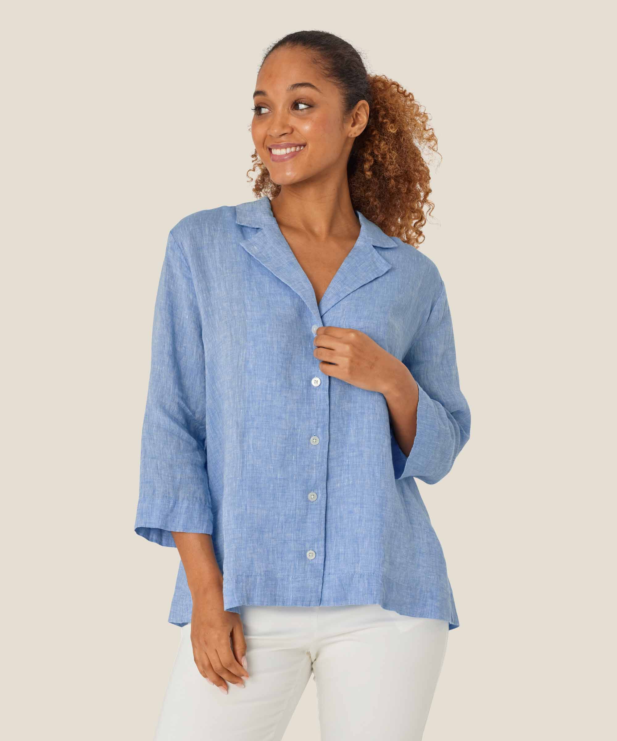 chemise classique en lin à manches trois-quarts, Marina