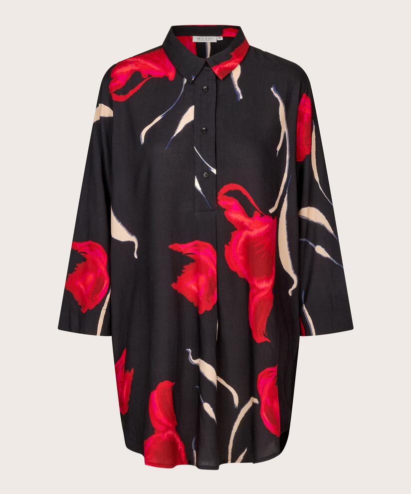 tunique en viscose imprimée avec boutons au col, Haute Red