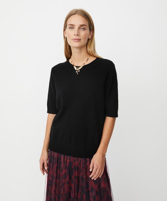 pull à manches courtes en laine mélangée, Black