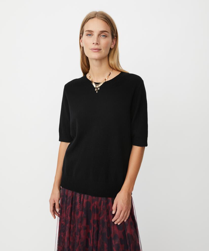 pull à manches courtes en laine mélangée, Black