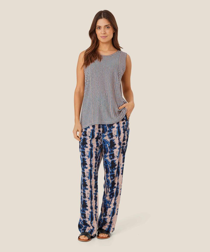 pantalon en viscose imprimé avec taille élastiquée, Navy Peony