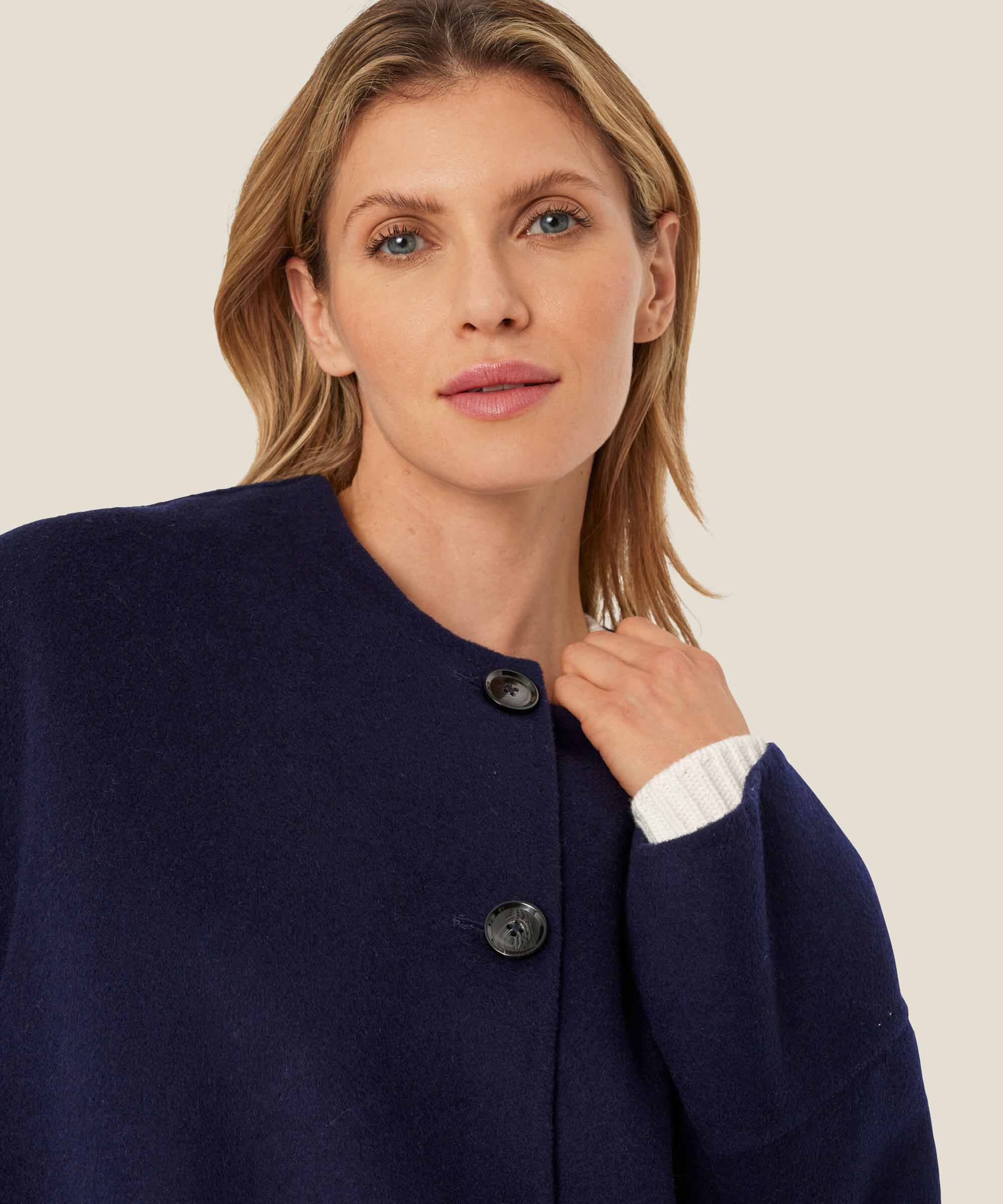 manteau classique en laine à col rond, Maritime Blue
