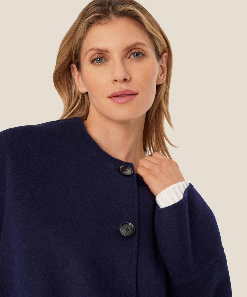 manteau classique en laine à col rond, Maritime Blue