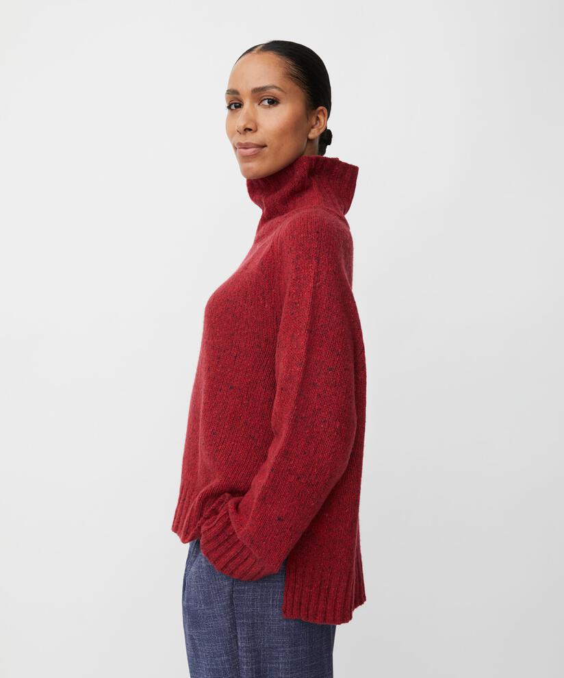 pull à col roulé en laine mélangée avec bords côtelés, Red Dahlia