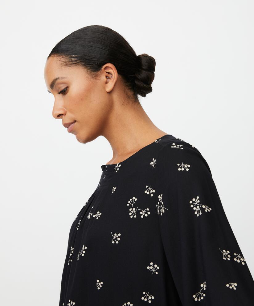 robe en viscose à imprimé floral et plis au niveau du cou, Black