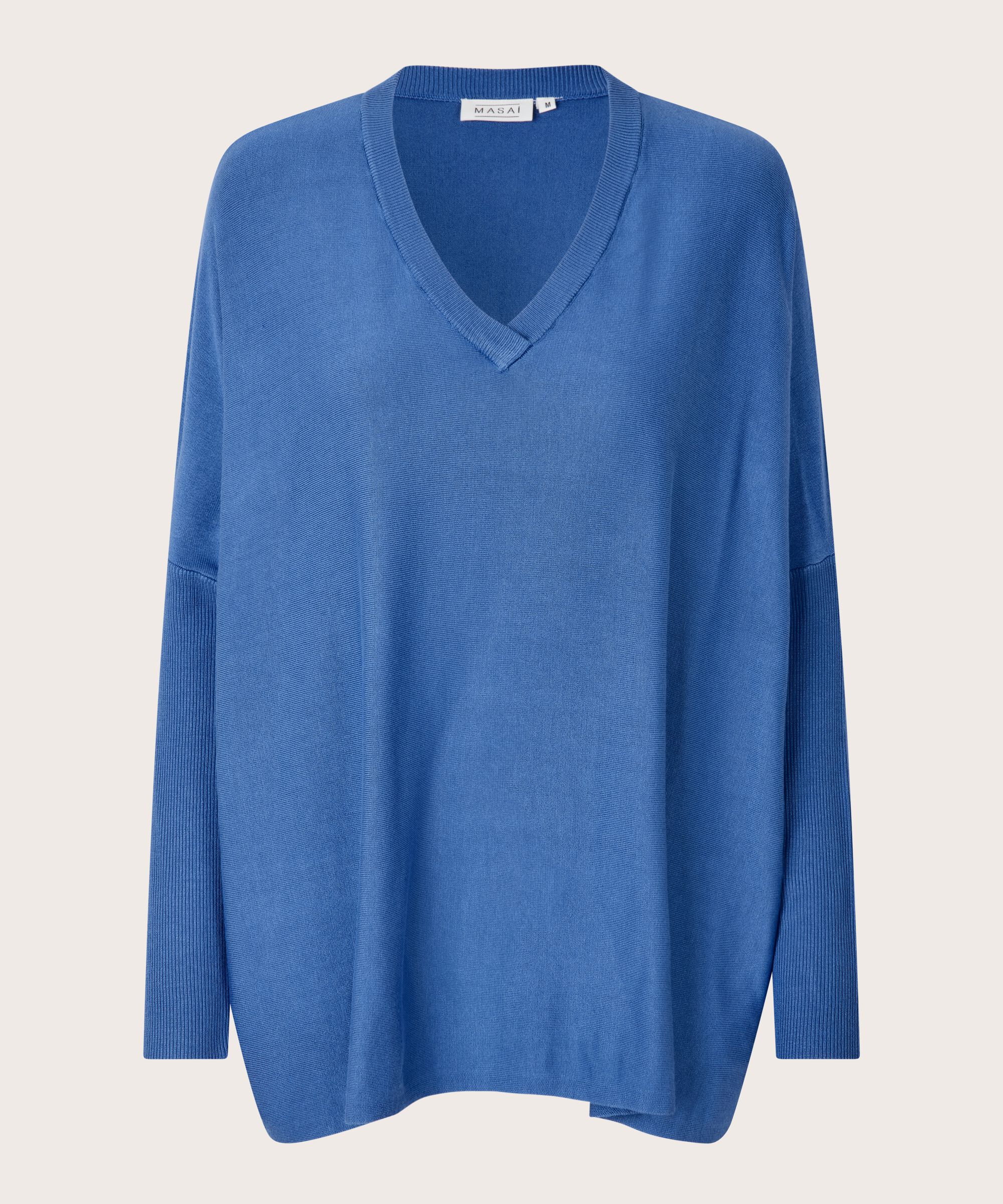 Pull En Maille Avec Col En V Et Manches Étroites, Federal Blue