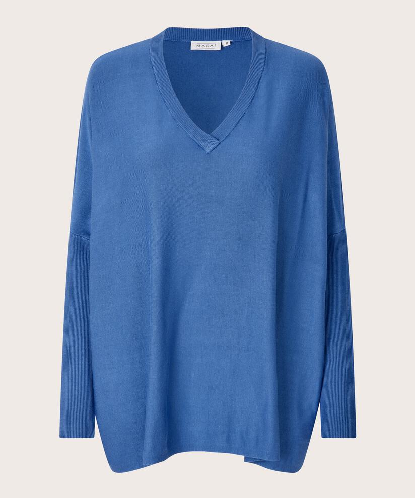 Pull En Maille Avec Col En V Et Manches Étroites, Federal Blue
