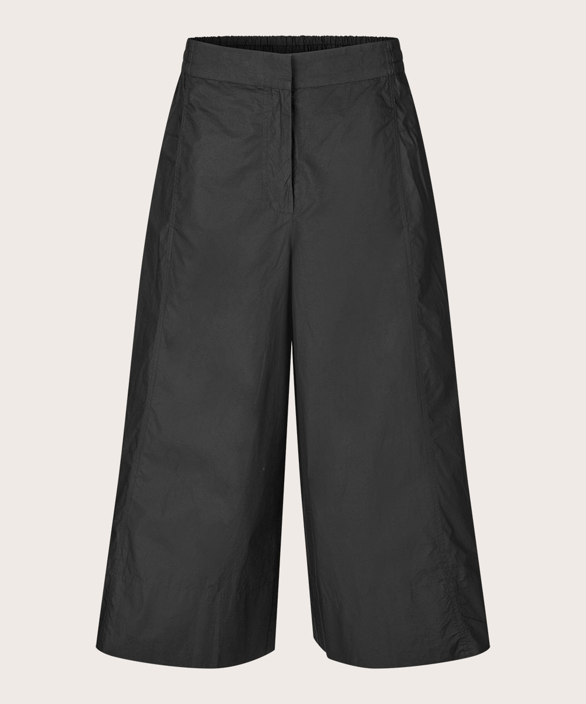 pantalon en coton à jambes larges et taille élastique, Black