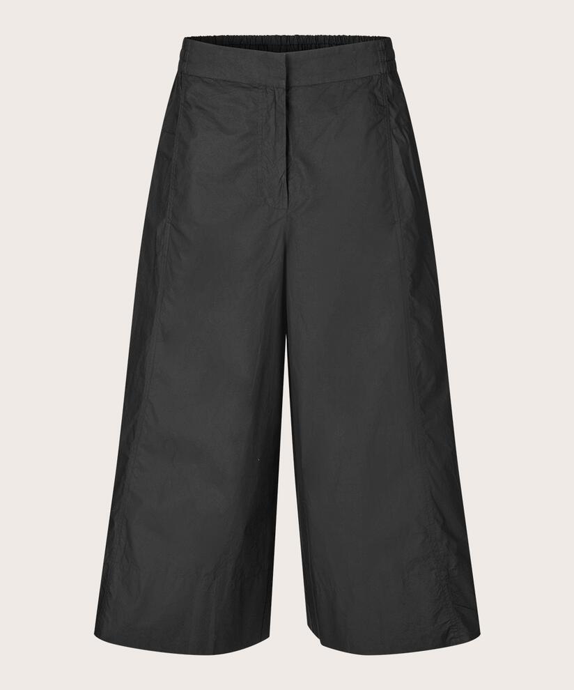 pantalon en coton à jambes larges et taille élastique, Black