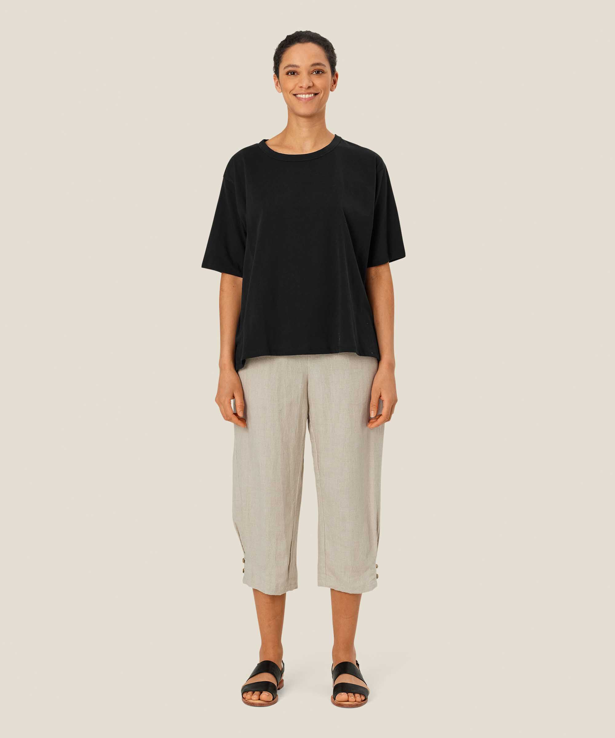 pantalon en lin avec large élastique smocké au dos, Natural