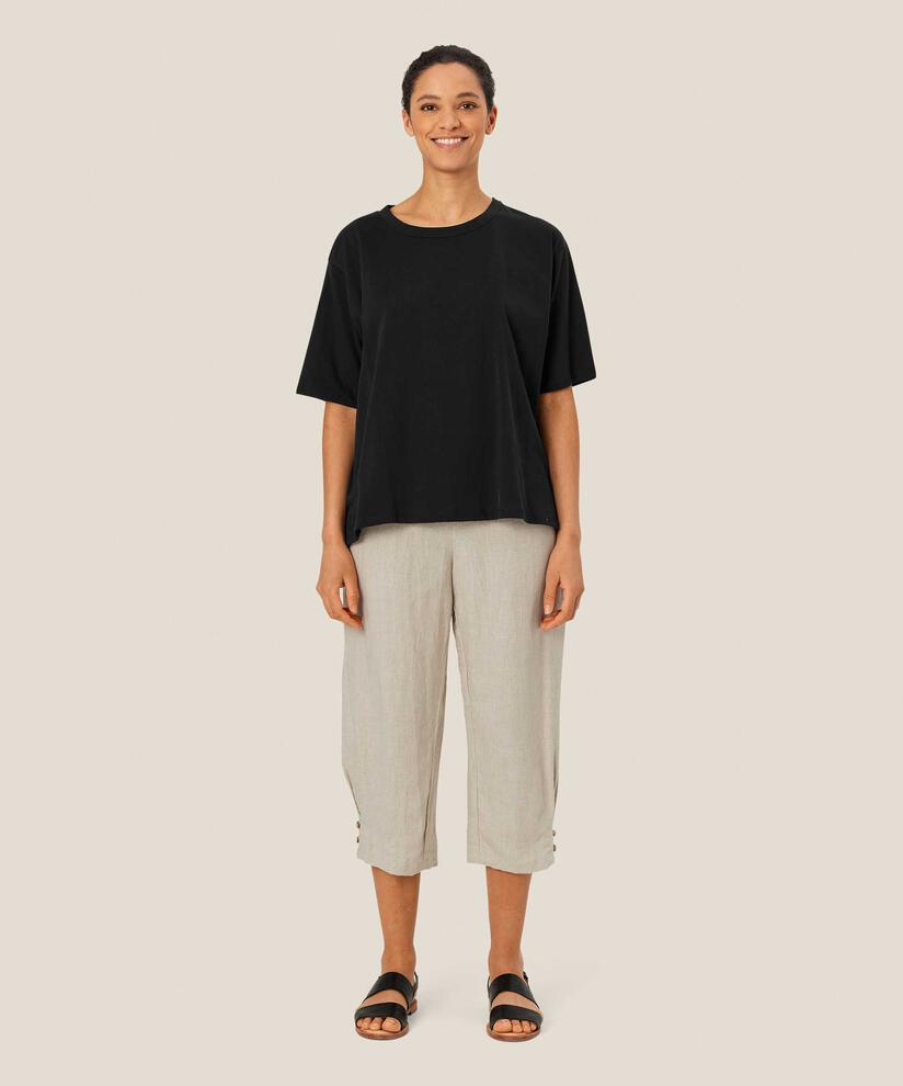 pantalon en lin avec large élastique smocké au dos, Natural