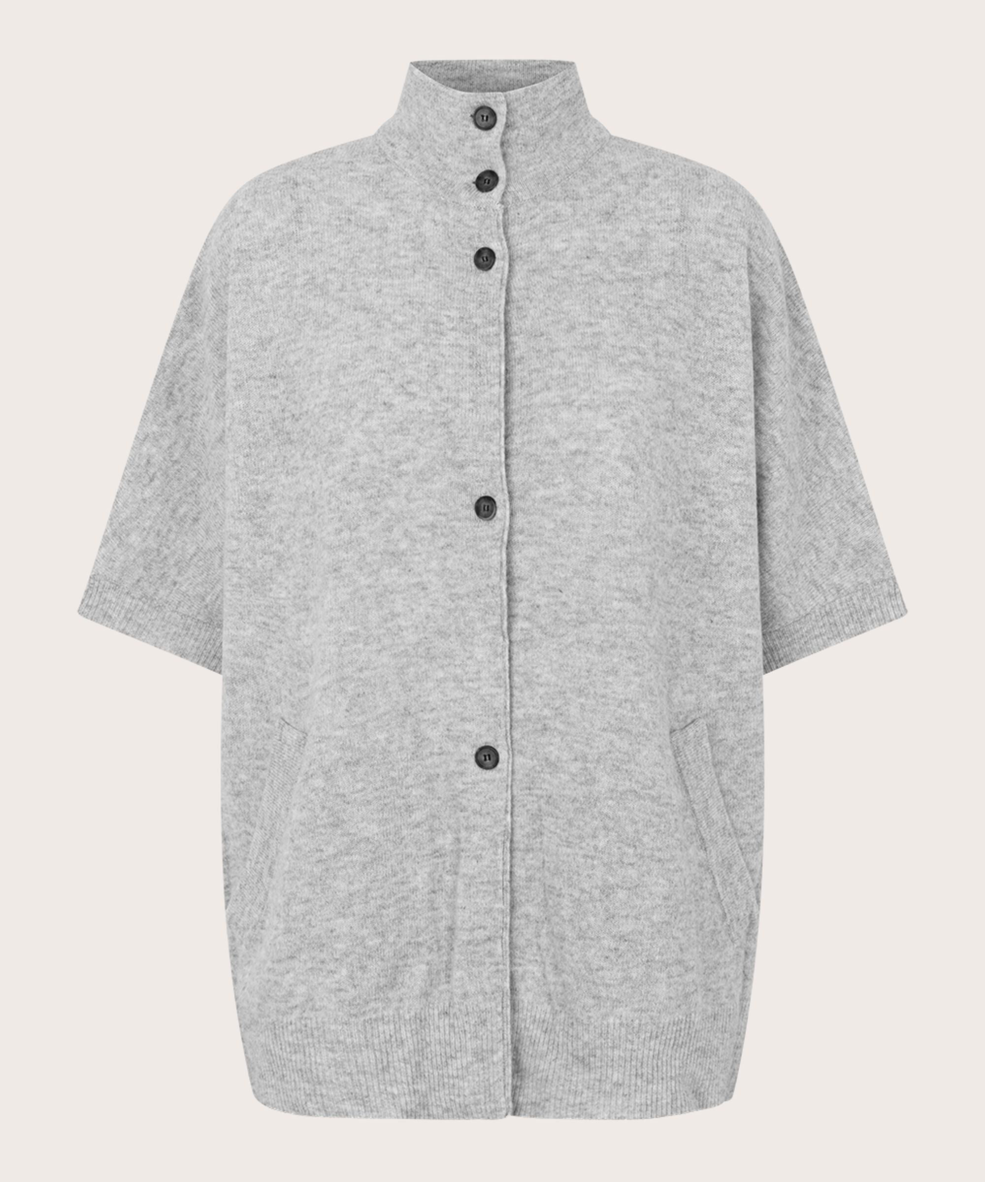 cardigan en laine à col montant, L. Grey mel.