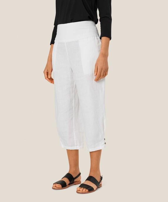 pantalon en lin avec large élastique smocké au dos, White