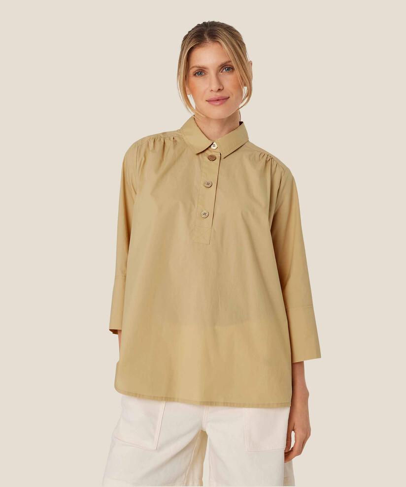 top en coton avec col et patte de boutonnage, Pale Khaki