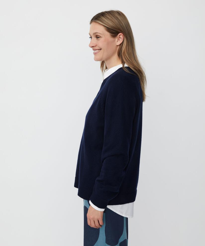 pull en laine mélangée avec col en V profond, Navy Blazer