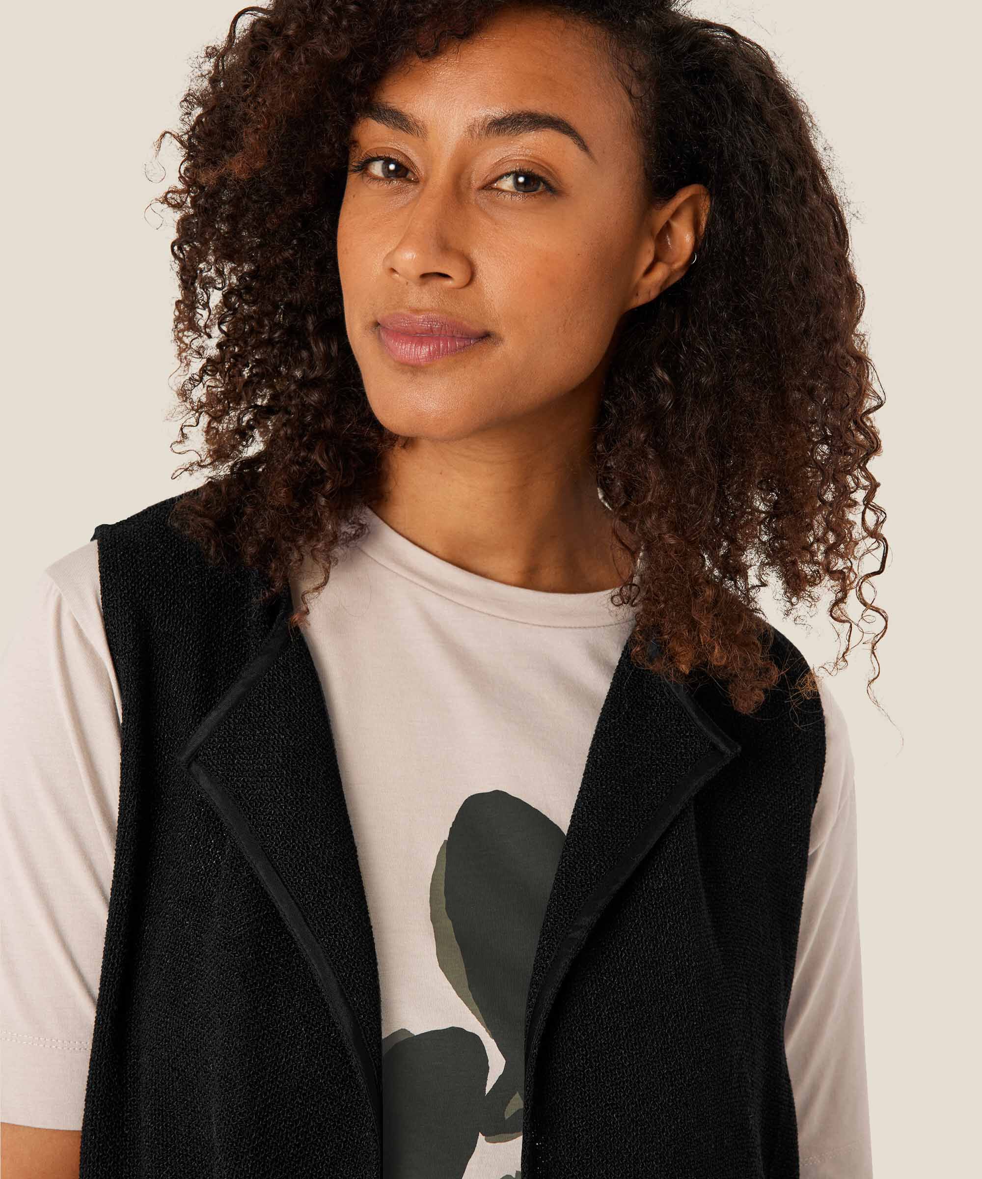 Gilet Long Ouvert En Boucle, Black