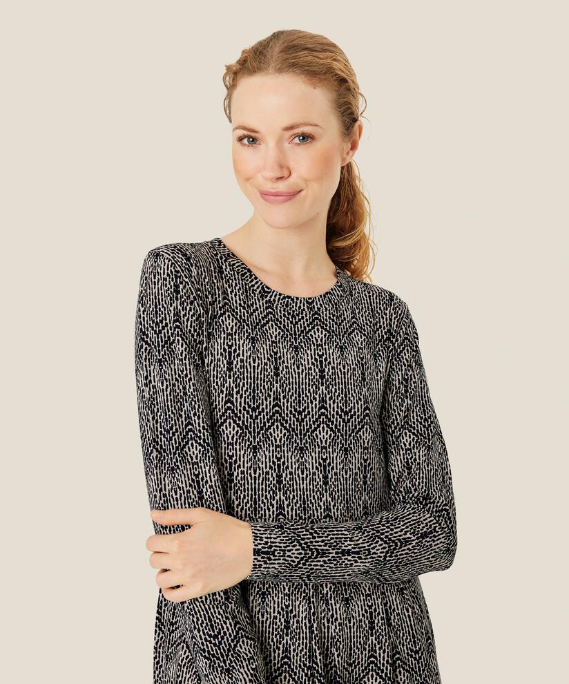robe tulipe à motifs et manches longues, Black
