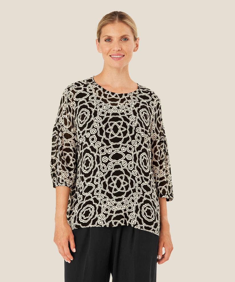 blouse à motifs en viscose légère transparente, Black