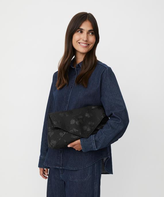 sac avec fleurs brodées, Black
