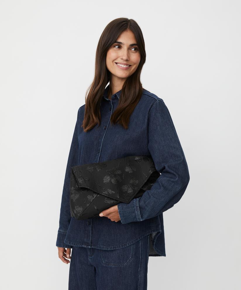 sac avec fleurs brodées, Black