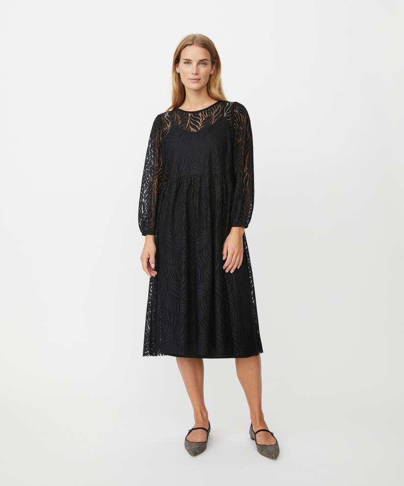 robe en dentelle jersey avec jupon, Black