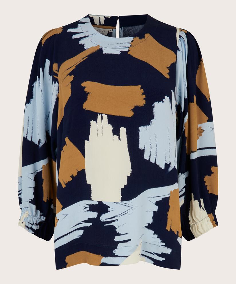 Blouse En Viscose À Col Rond, Maritime Blue