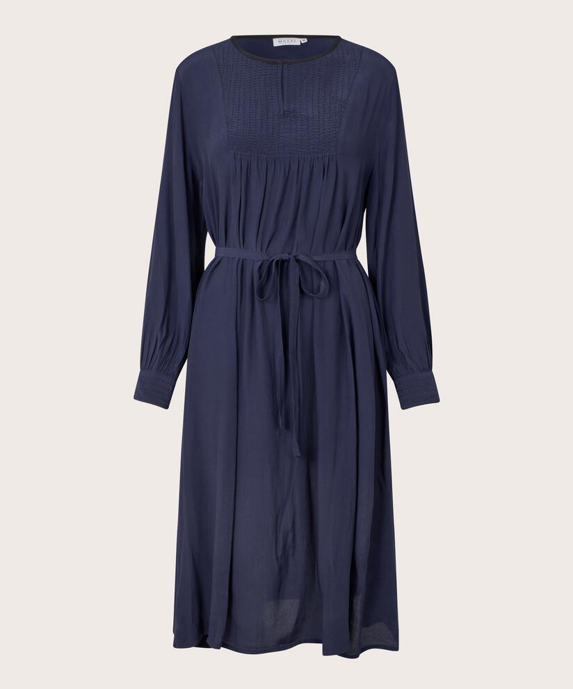 robe en viscose avec drapé et coutures décoratives, Navy Blazer