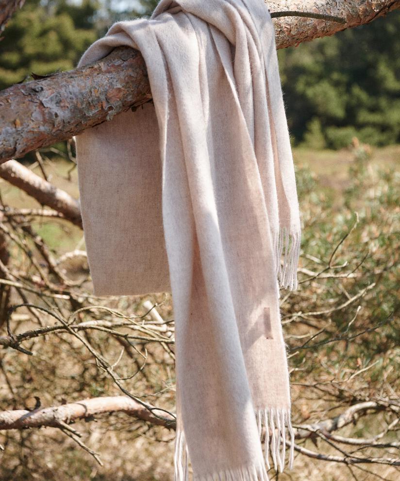 grande écharpe en laine à franges, L beige mel