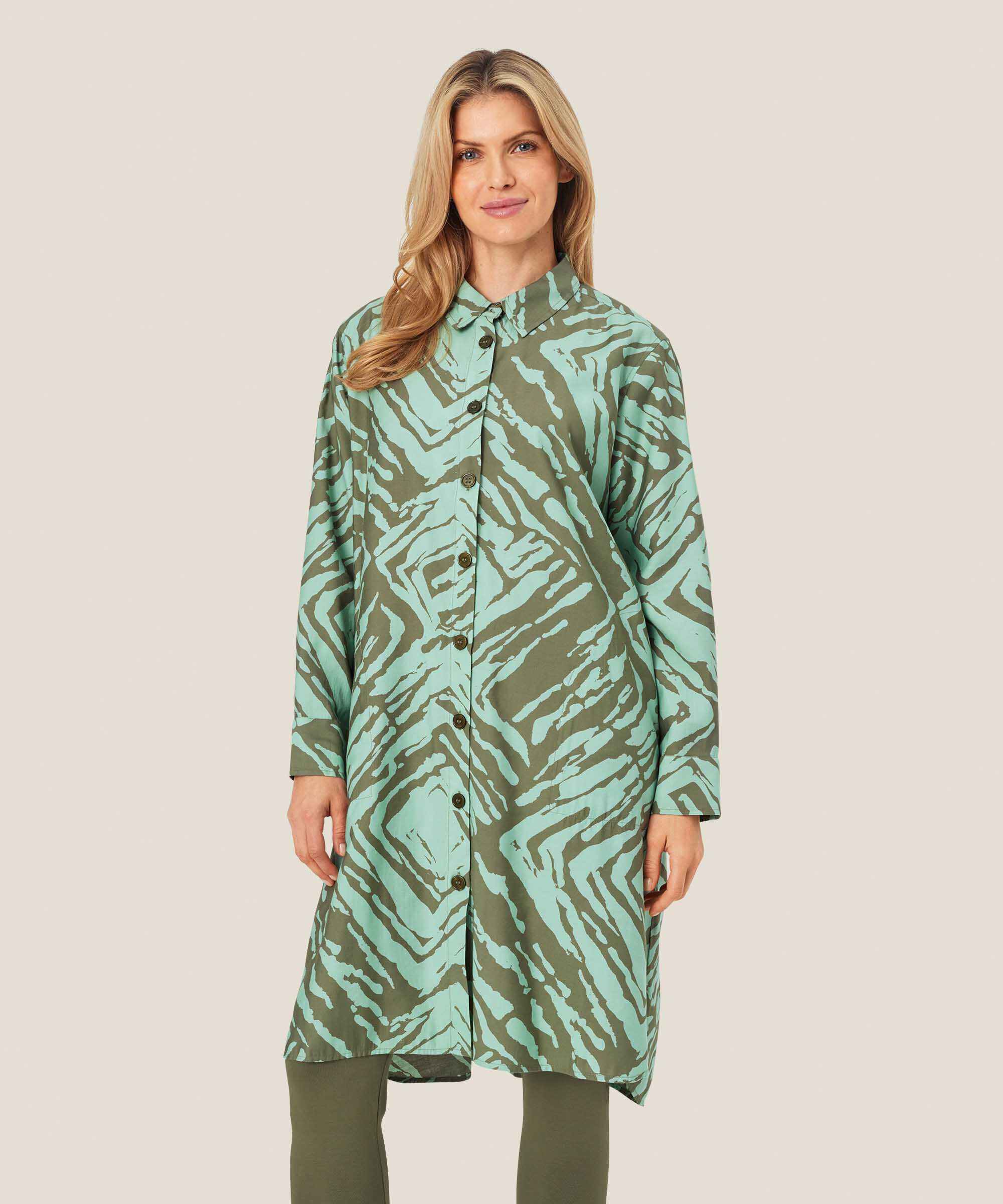 robe chemise imprimée avec poches fendues, D. Lichen Green