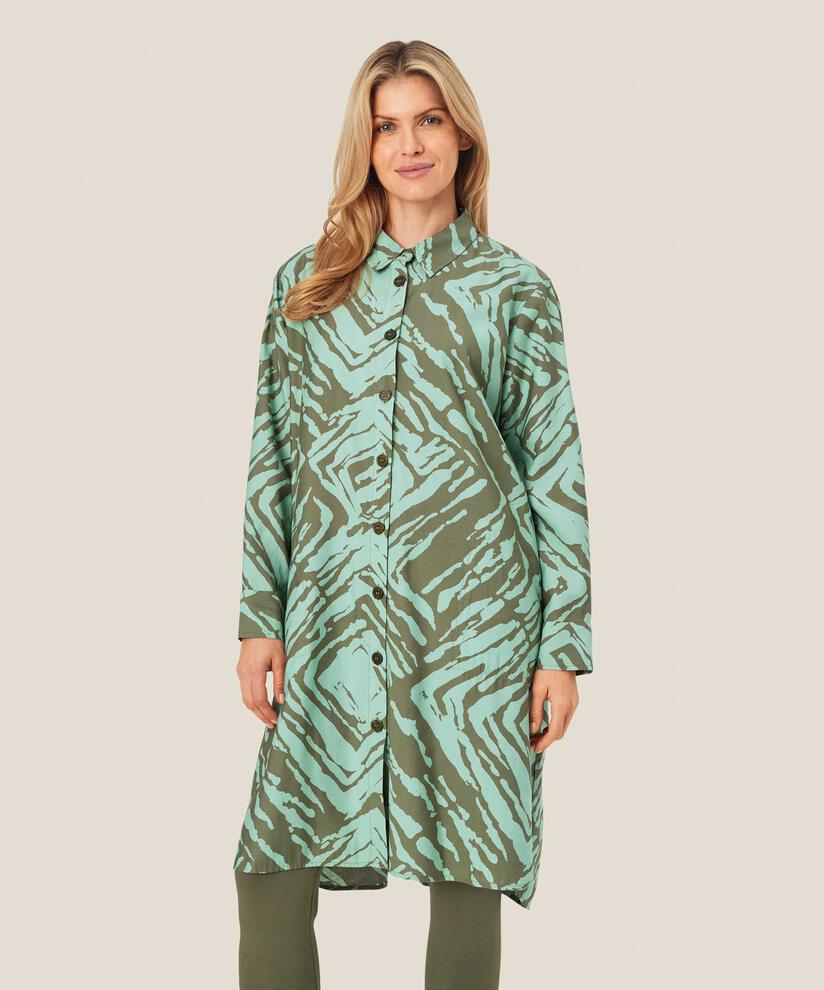 robe chemise imprimée avec poches fendues, D. Lichen Green