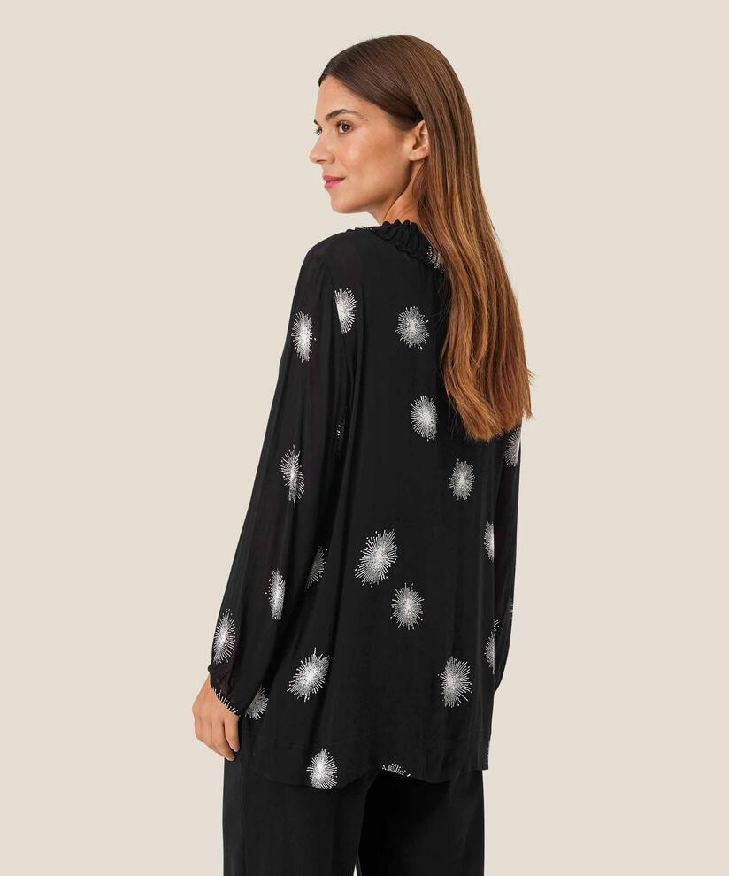 blouse en viscose transparente avec détails volants, Black