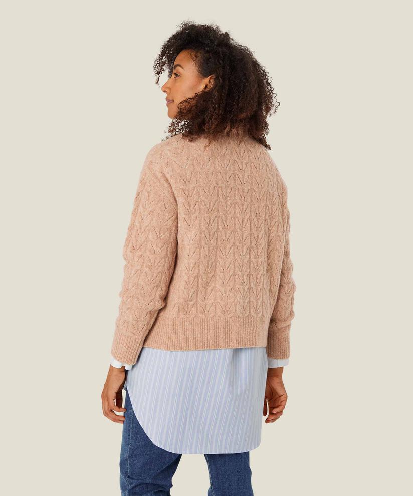 pull tricoté avec motif troué en laine mélangée, L beige mel