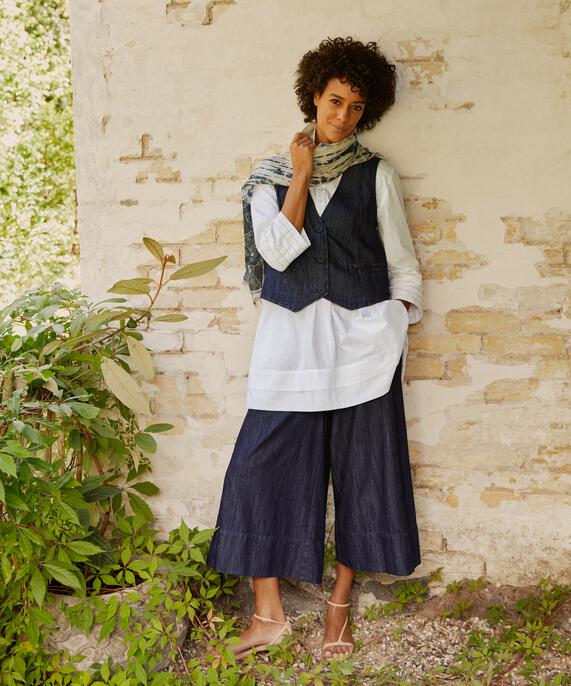 gilet classique en denim doux, Dark Denim