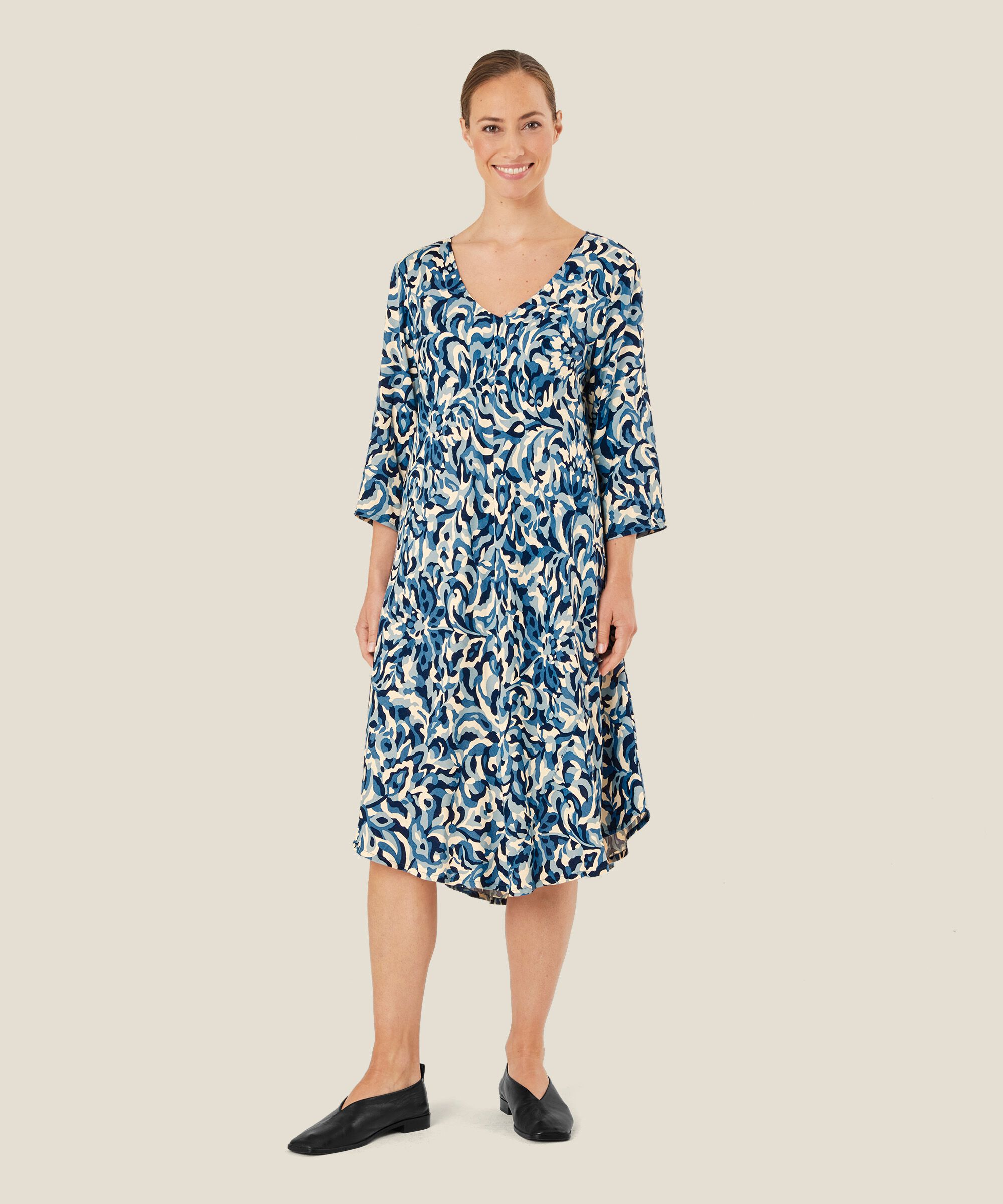 robe à motifs avec manches trois-quarts, Ashley Blue