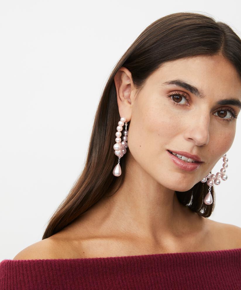 boucles d'oreilles créoles avec perles roses, Lotus