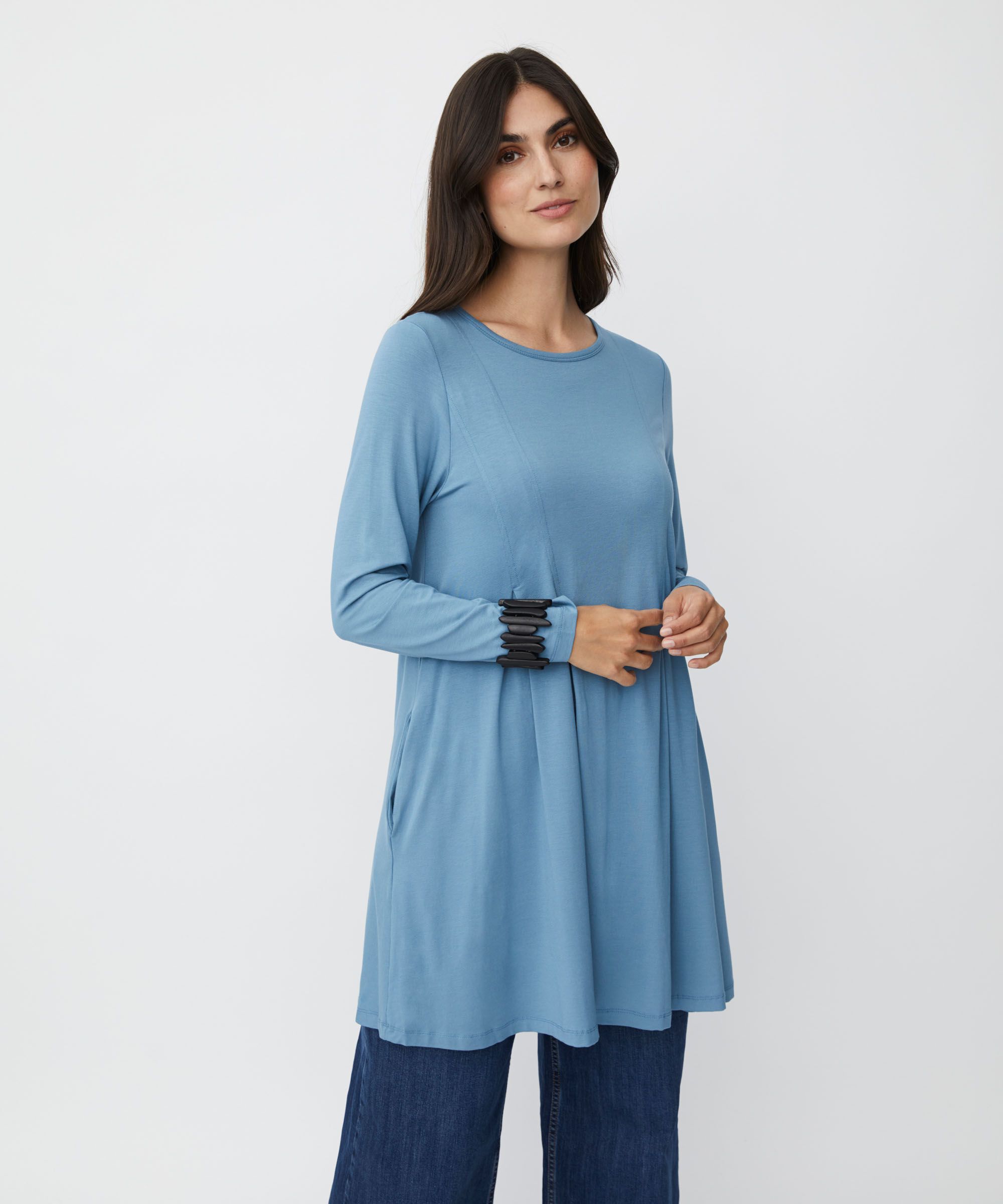 tunique en jersey avec plis et poches fendues, Proven Blue