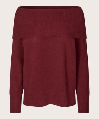 pull en tricot à épaules dénudées avec bords côtelés, Tawny Port