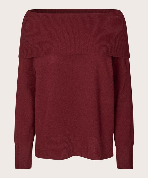 pull en tricot à épaules dénudées avec bords côtelés, Tawny Port