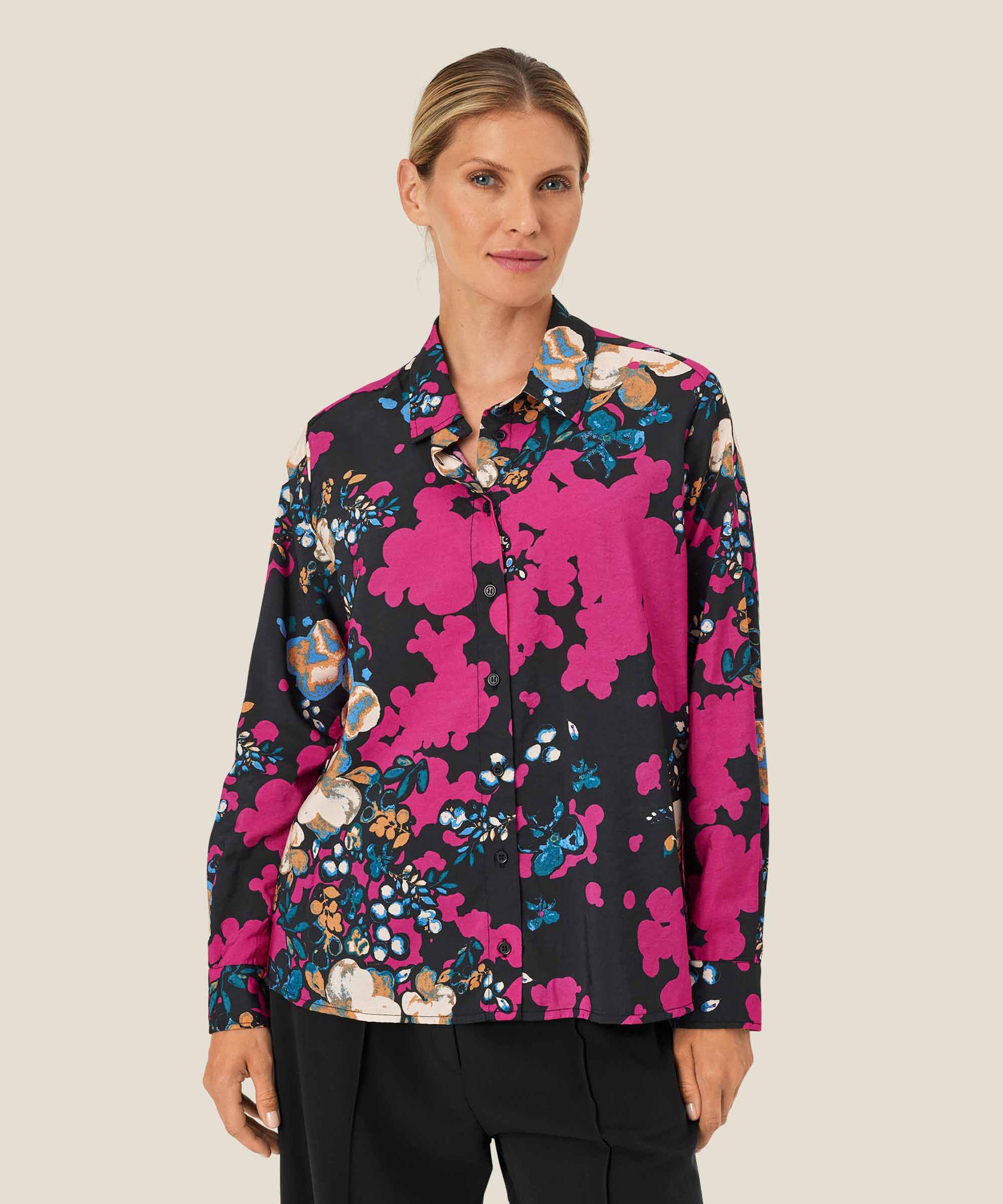 chemise en viscose imprimée avec plis au dos, Fuchsia Red