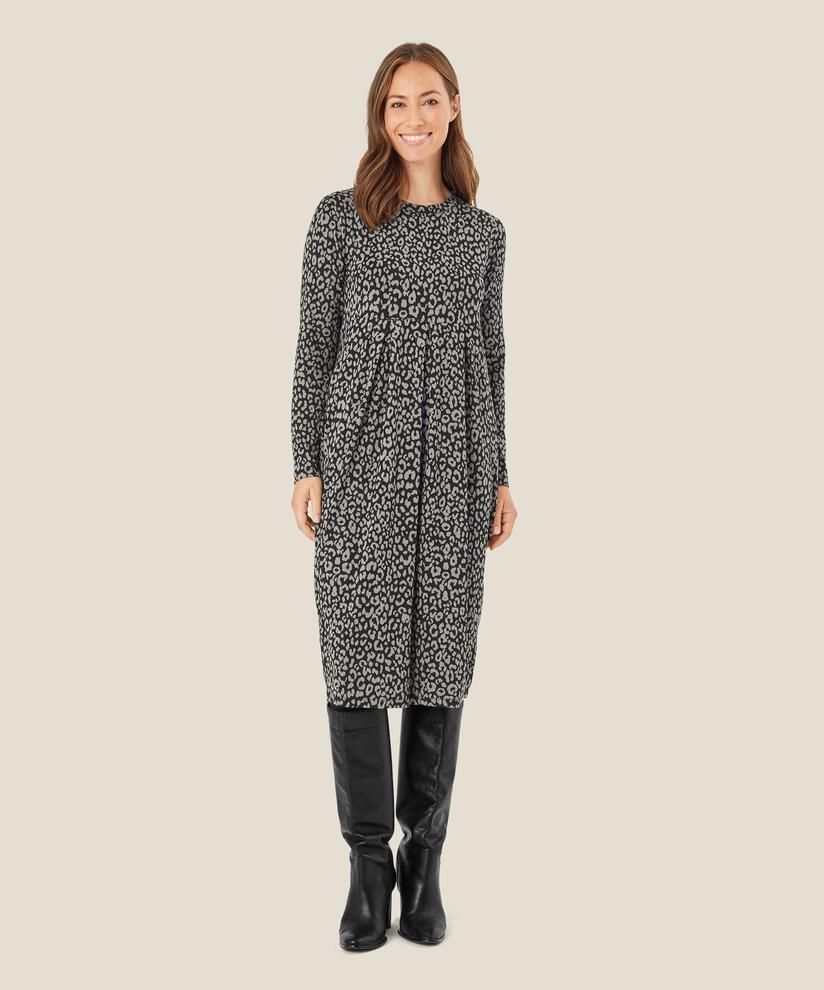 robe tulipe à motifs avec manches longues, Steel Grey