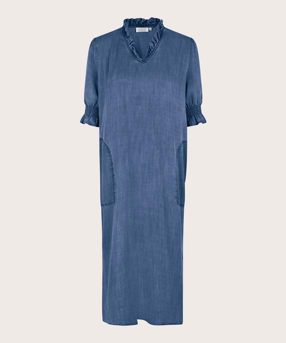 robe en jean avec volants au niveau du cou et poches fendues, Washed denim