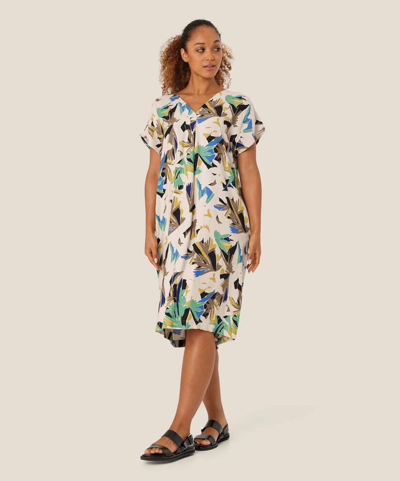 robe en viscose imprimée avec col en V, Dusky Green