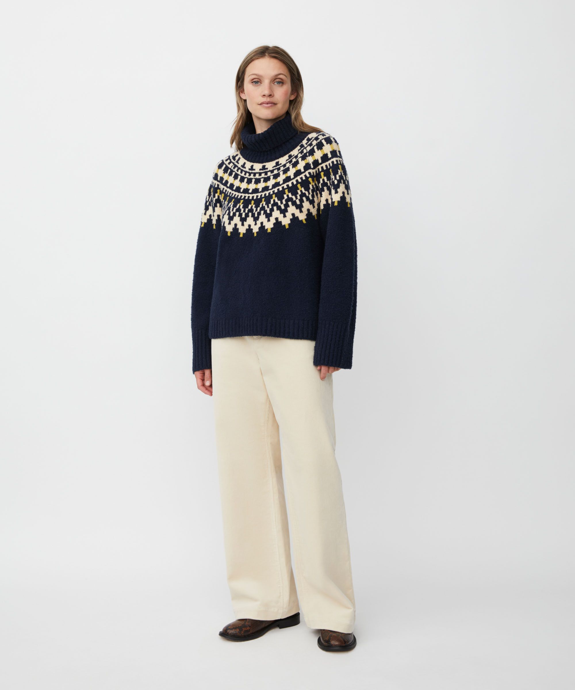pull à col roulé avec bords côtelés, Navy Blazer